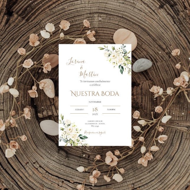 Sage Green Floral wedding invitation in Spanish (Créateur téléchargé)