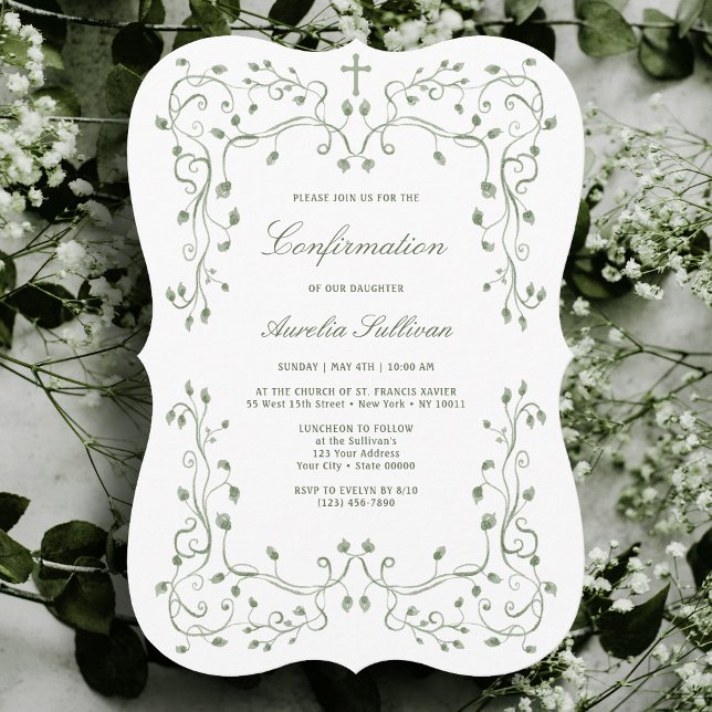 Sage Green Foliage Frame Confirmation Invitation (Créateur téléchargé)