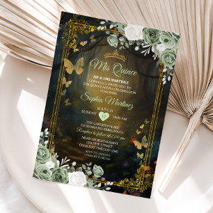 Sage Green Forest Princesse Quinceañera Invitation