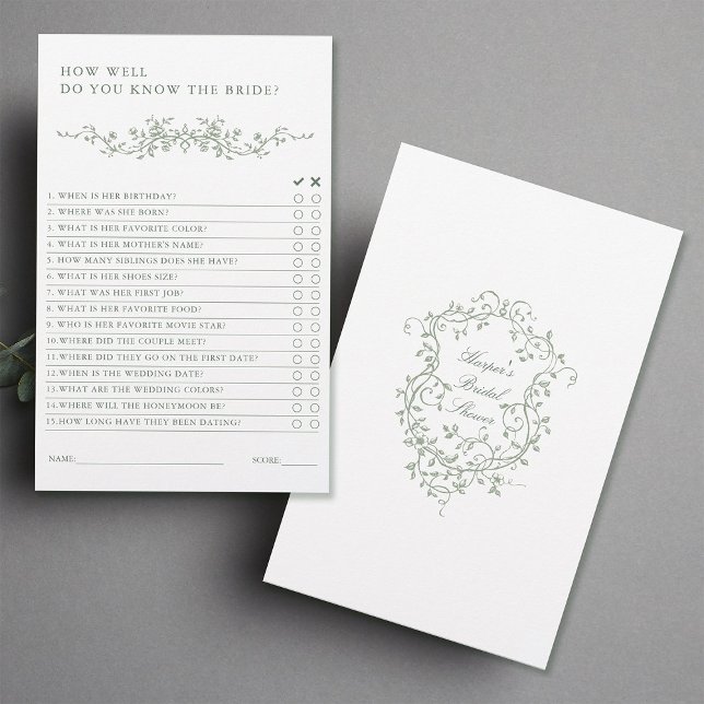 Sage Green French Victorian Fête des mariées Jeu (Front & Back)