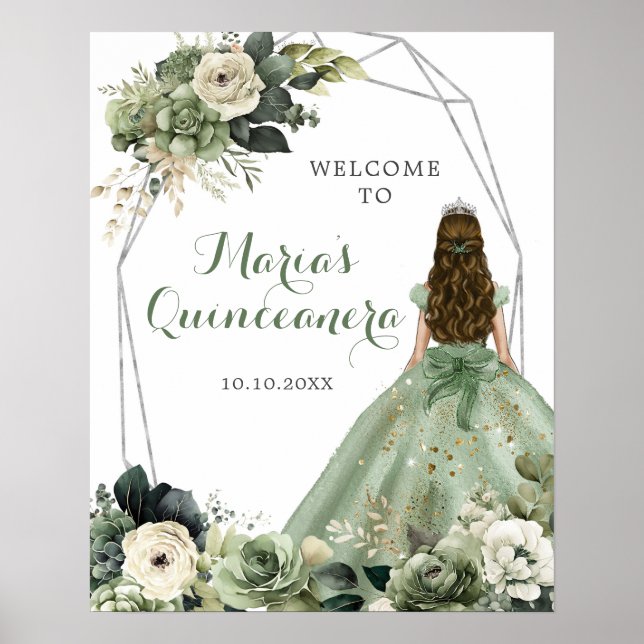 Sage Green Géométrique Quinceañera Affiche de bien (Devant)