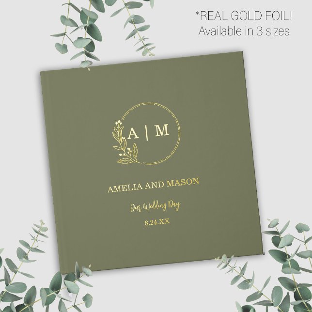 Sage Green & Gold Foil Monogramme Mariage Livre d' (Sage Green and gold foil elegant modern monogram wedding guestbook)