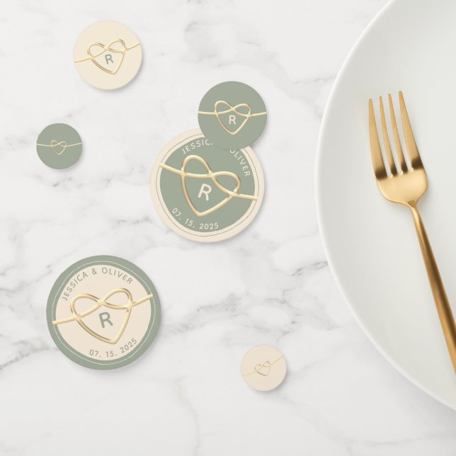 Sage Green & Gold Mariage Confetti avec Monogramme (Groupe)