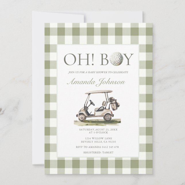 Sage Green Golf Boy Baby Shower Invitation (Devant)