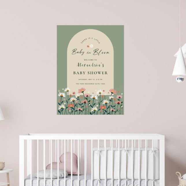 Sage Green Grand Bébé en Fleur Douche Poster (Pépinière 2)