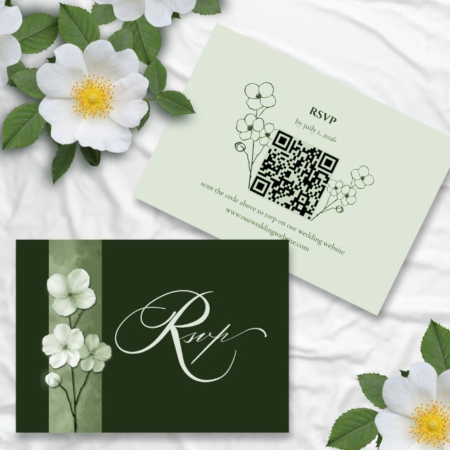 Sage Green Hand Drawn Floral QR Code RSVP (Créateur téléchargé)