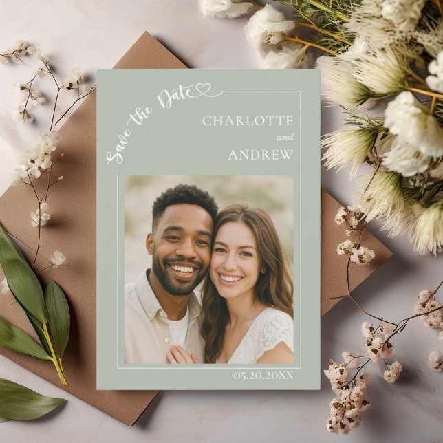 Sage Green Ivory photo wedding Save the Date (Créateur téléchargé)