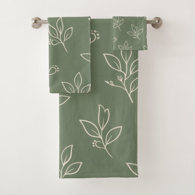 Sage Green Leaf Bathroom Towel Set (En situation)