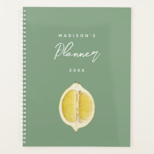 Sage Green & Lemon Script Modern Planner Journal