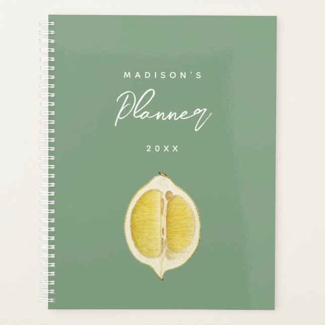 Sage Green & Lemon Script Modern Planner Journal (Devant)