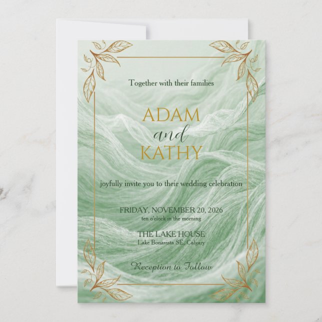 Sage Green Marble & Gold Wedding Invitation (Devant)