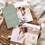 Sage Green Mariage Minimaliste Merci Cartes<br><div class="desc">Cartes de remerciements du Mariage Budget qui ont une photo à l'avant et à l'arrière. Les cartes de remerciement contiennent une typographie de script moderne,  lettrée à la main,  qui sont élégantes,  simples et modernes à utiliser après la célébration du mariage.</div>