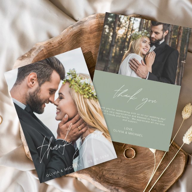 Sage Green Mariage Minimaliste Merci Cartes (Créateur téléchargé)
