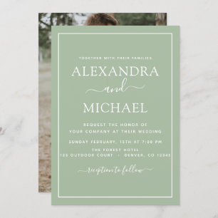 Sage Green Mariage Romantique Photo Invitation