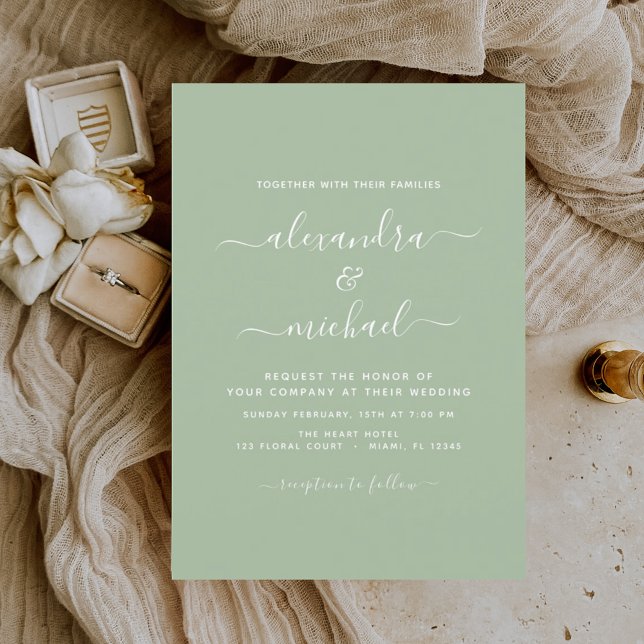 Sage Green Mariage Typographie moderne Invitation (Créateur téléchargé)