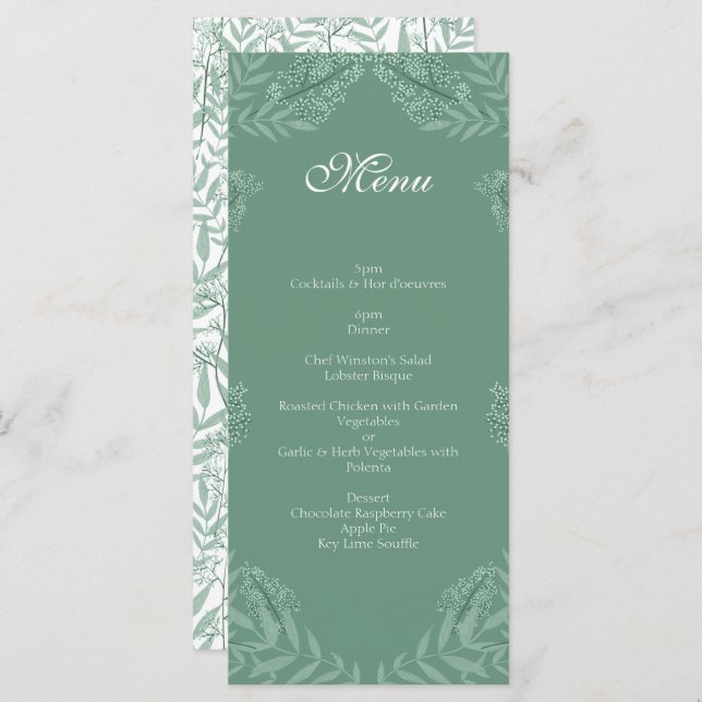 Sage Green Mariage Vintage Botanique Menu (Devant / Derrière)