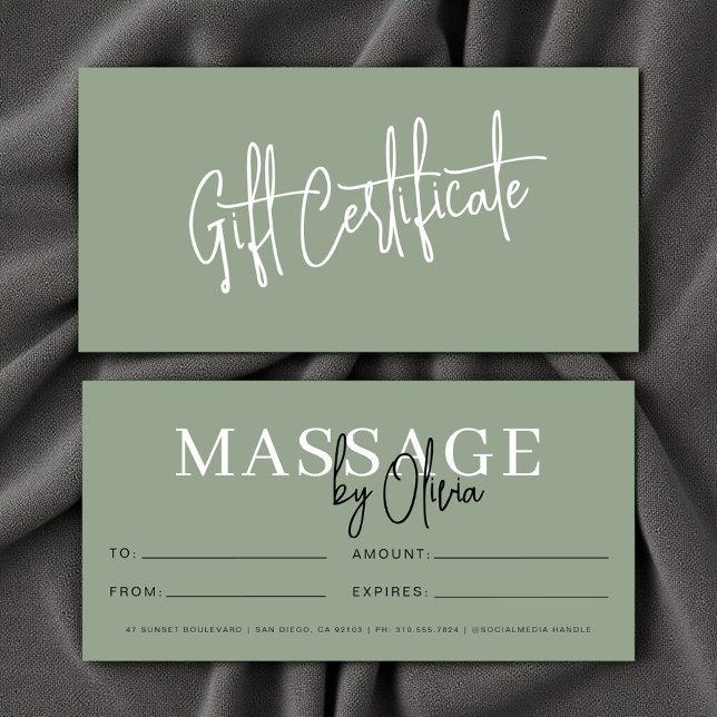 Sage Green Massage Therapist Gift Certificates (Créateur téléchargé)