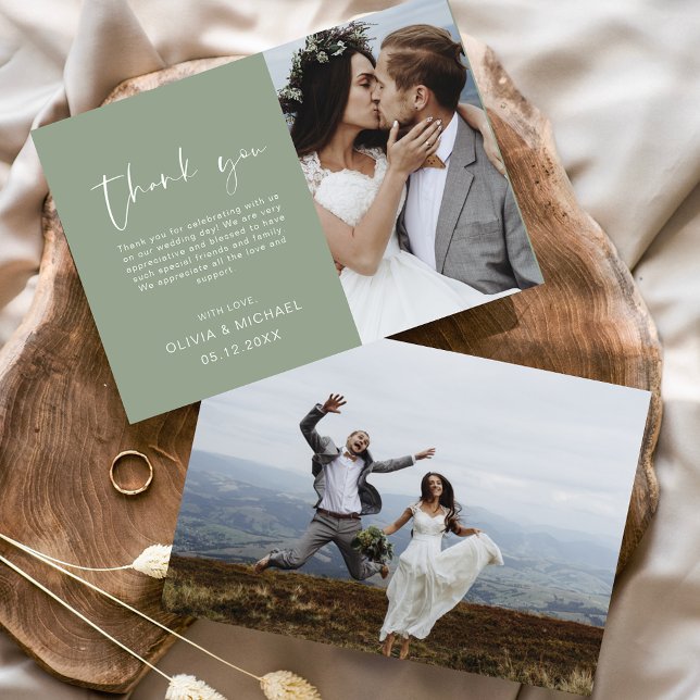 Sage Green Merci Mariage photo minimaliste (Créateur téléchargé)