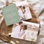 Sage Green Merci Mariage photo minimaliste<br><div class="desc">Cartes de Merci mariage qui ont une photo à l'avant et à l'arrière. Les cartes de remerciement contiennent une typographie de script moderne,  lettrée à la main,  qui sont élégantes,  simples et modernes à utiliser après la célébration du mariage.</div>