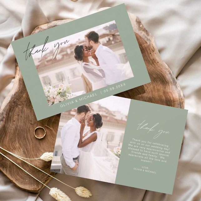Sage Green Merci Mariage photo minimaliste (Créateur téléchargé)