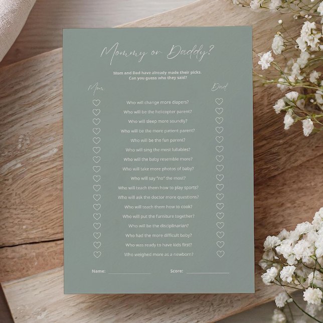Sage Green Minimalist Mom or Dad Baby Shower Game (Créateur téléchargé)