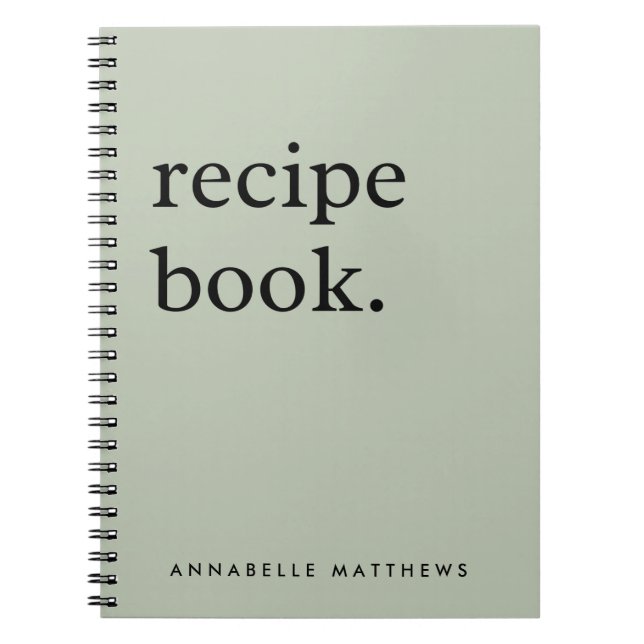 Sage Green Minimaliste Simple Recette Livre (Devant)