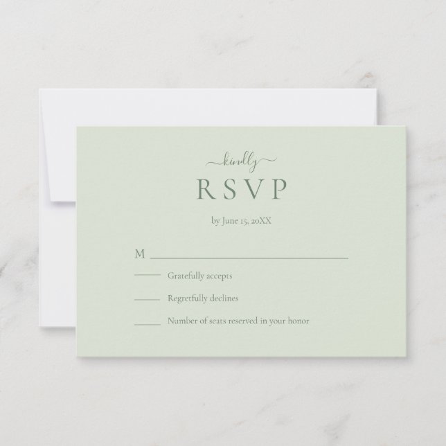Sage Green Modern Minimalist Wedding RSVP Card (Devant)