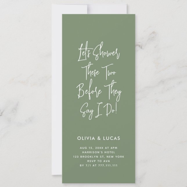 Sage Green Modern Script Couples Shower Invitation (Devant)
