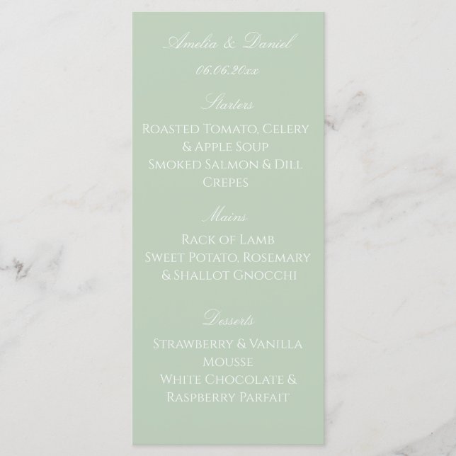  Sage Green Modern Wedding Menu Card (Devant)