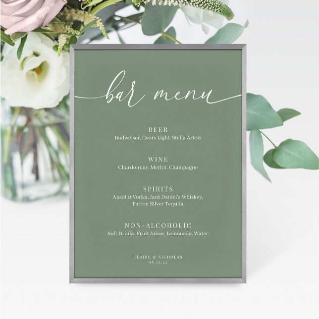 Sage Green Moderne élégant Barre de Mariage Menu S (Créateur téléchargé)