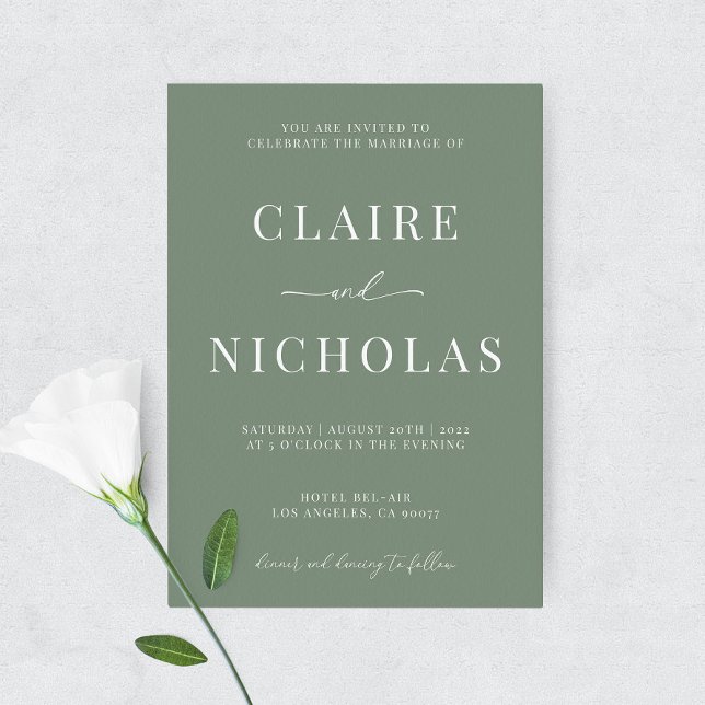 Sage Green Moderne Élégant Mariage Invitation (Créateur téléchargé)