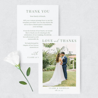 Sage Green Moderne Élégant Mariage Merci photo
