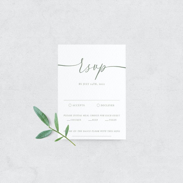 Sage Green Moderne Mariage élégant Carte RSVP (Créateur téléchargé)