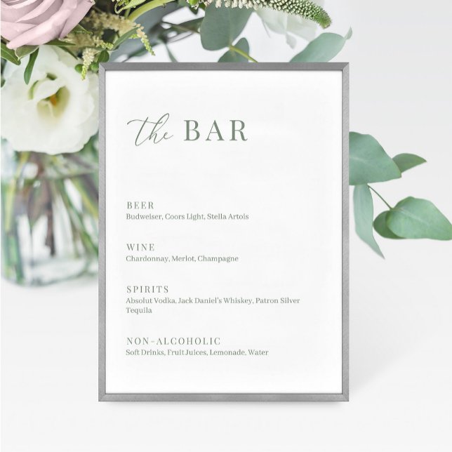 Sage Green Moderne Mariage Élégant Le Bar Menu (Créateur téléchargé)