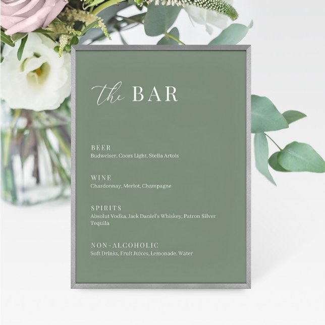 Sage Green Moderne Mariage Élégant Le Bar Menu (Créateur téléchargé)