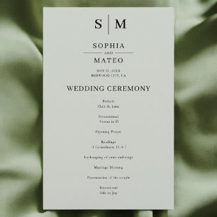 Sage Green Monogramme Programme de mariage classiq