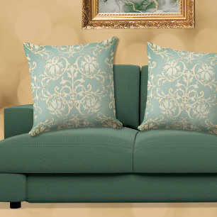 Sage Green Natural Gold Damask Coussin