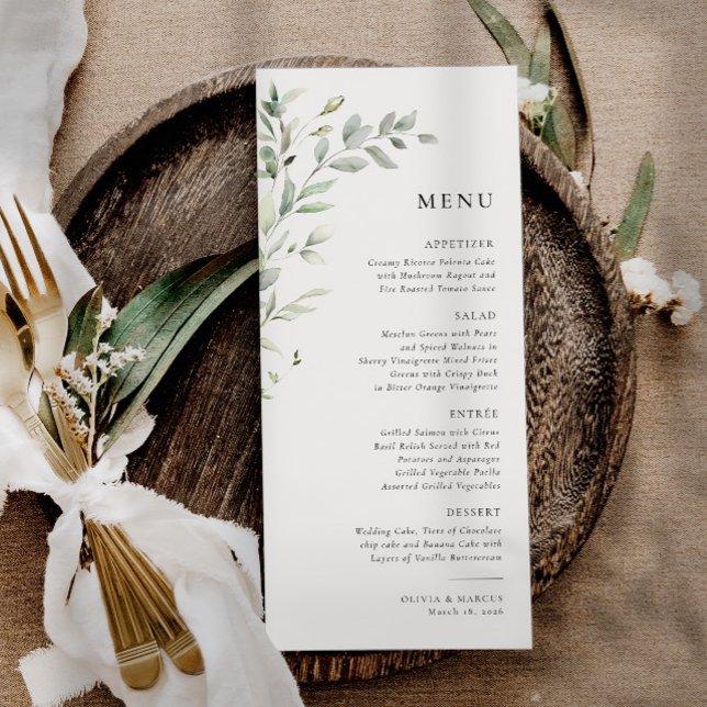 Sage Green Olive Botanical Elegant Wedding Menu (Menu)