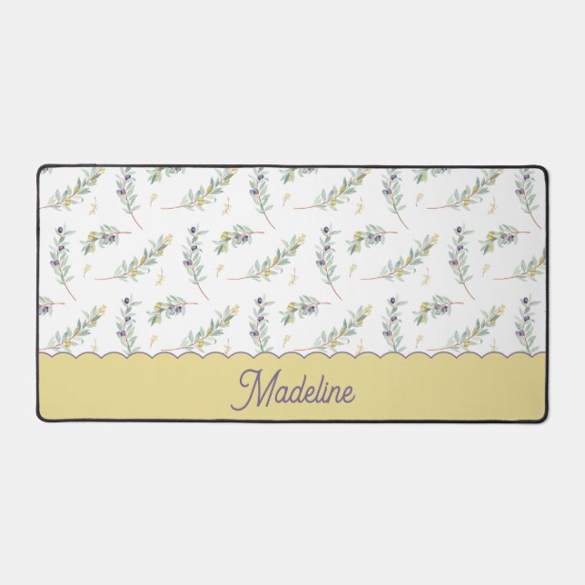 Sage Green Olive Branch Pattern Monogram Name (Recto)