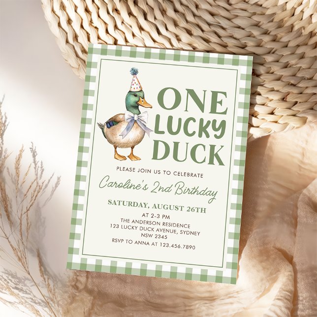 Sage Green One Lucky Duck 1er Invitation anniversa (Créateur téléchargé)