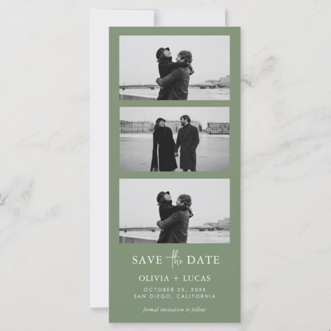 Sage Green Photo Strip QR Code Enregistrer la date (Devant)