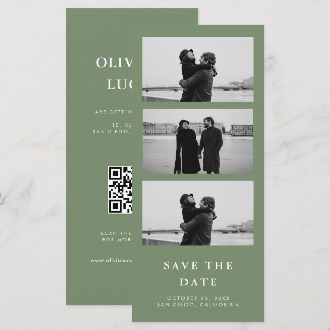 Sage Green Photo Strip QR Code Mariage (Devant / Derrière)