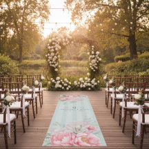 Sage Green & Pink Peonies Wedding Aisle Runner