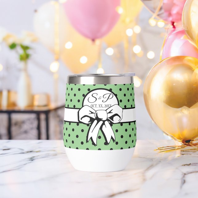 Sage Green Polka Noir Pot Blanc Bow Personnalisé (Enterrement de vie de garçon)