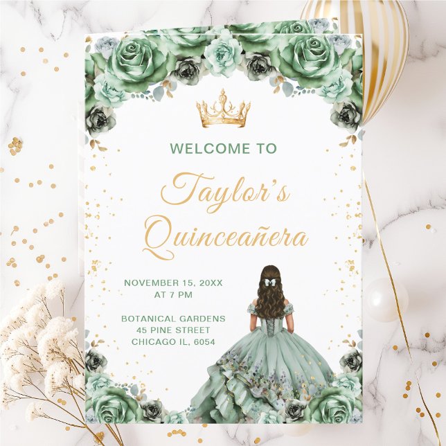 Sage Green Princesse Floral Quinceañera Programme (Créateur téléchargé)