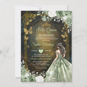Sage Green Princesse Quinceañera Invitation