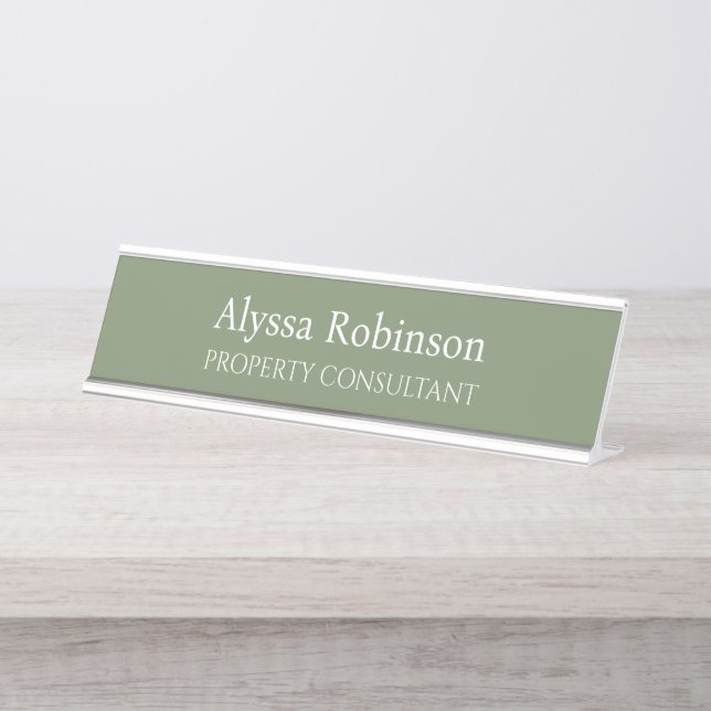 Sage Green Professional Desk Nom Plaque (Devant)