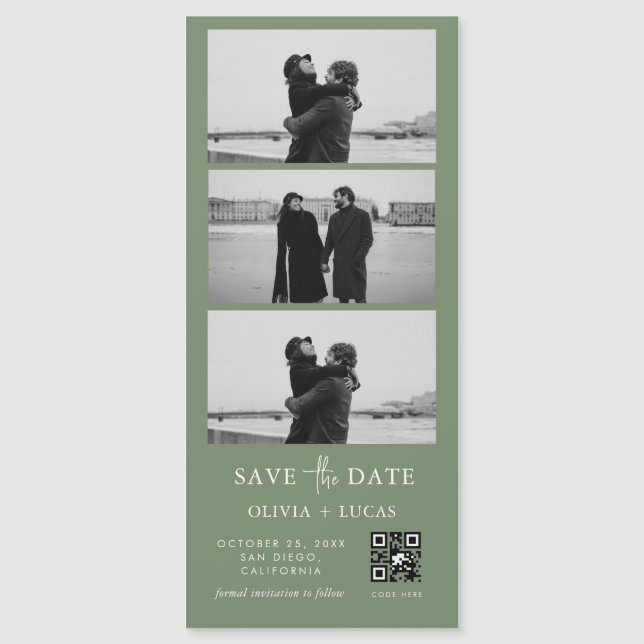 Sage Green QR Code Bande photo Mariage magnétique (Devant)