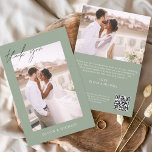 Sage Green QR Code Mariage Merci photo<br><div class="desc">Cartes de Merci mariage qui ont des photos et du texte sur l'avant et l'arrière. Les cartes de remerciement contiennent une typographie de script moderne,  lettrée à la main,  qui sont élégantes,  simples et modernes à utiliser après que vous minimaliste simple célébration de mariage.</div>