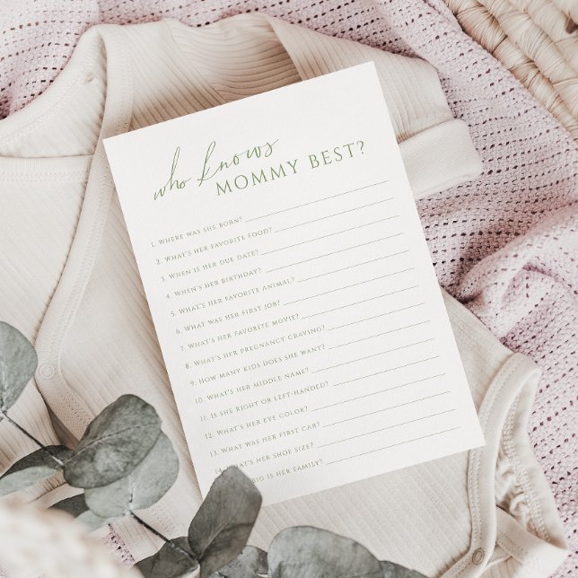 Sage Green Qui Connaît Maman Baby shower Carte De  (Créateur téléchargé)